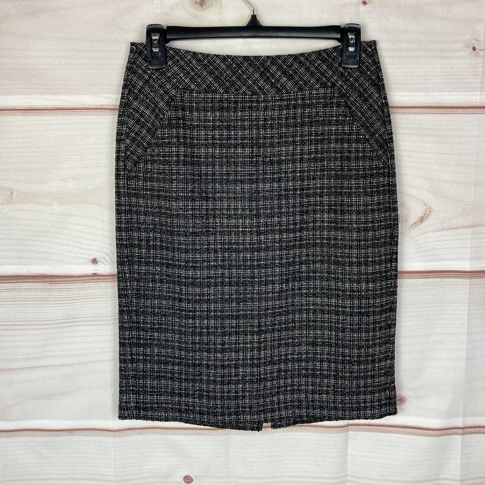 Trina Turk Skirt Women 2 Black White‎ Tweed High Waist Pencil Pockets Lined